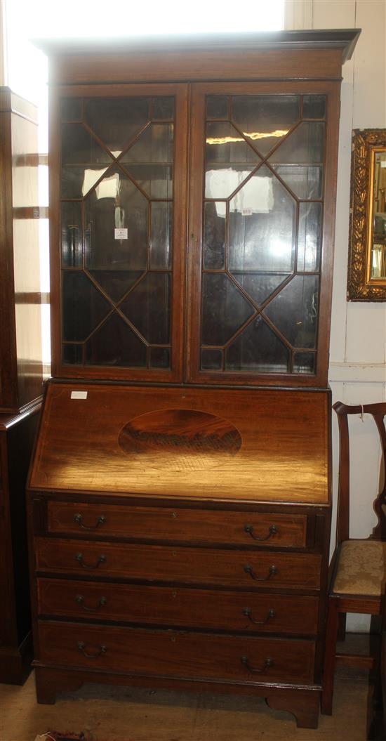 Edwardian inlaid mahogany bureau/bookcase(-)